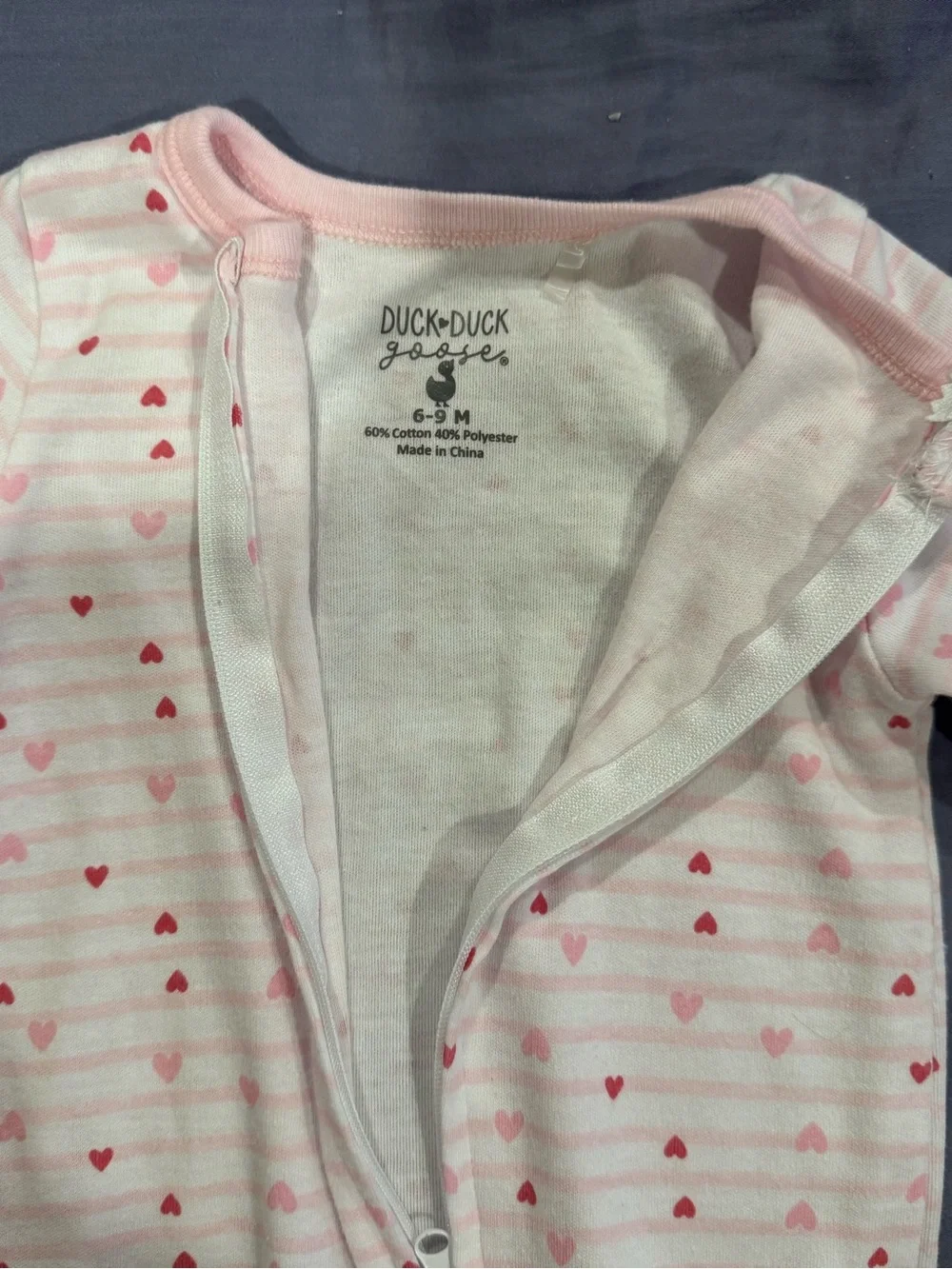 Pink Heart-Print Footed One-Piece for Babies